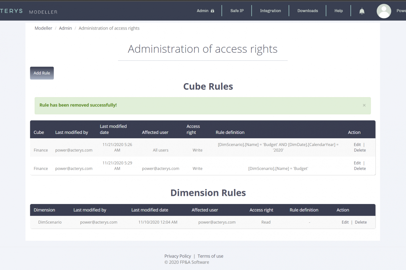 User Rights Administration Write/Read in Power BI